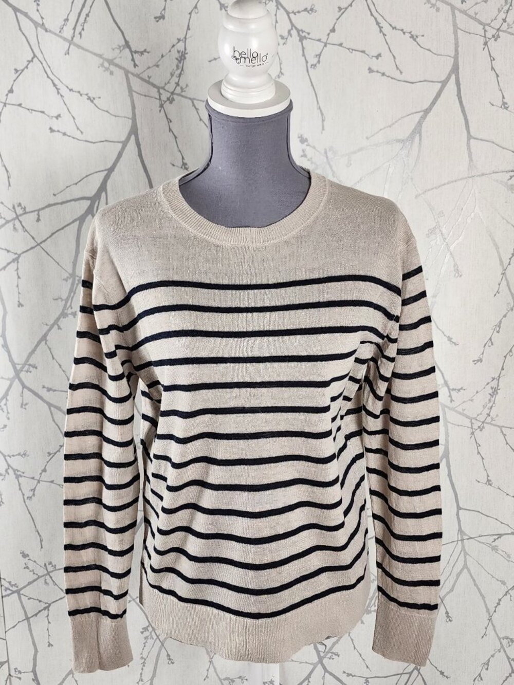 Muji Ivory Stripe 100% True Hemp Crewneck Boxy Long Sleeve